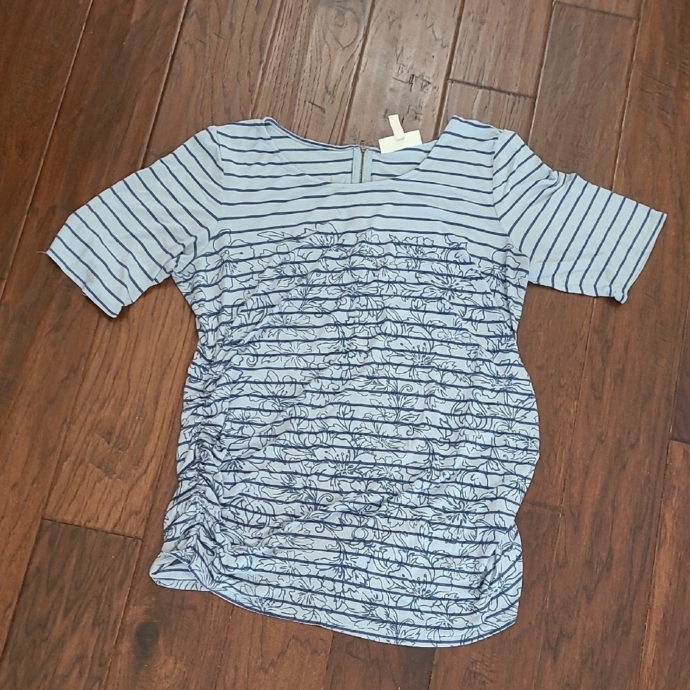 💥3for$12 Jessica Simpson Maternity Blue Striped Blouse with side Ruching sizeXL